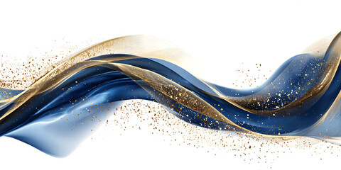 Luxury abstract shiny blue wave with gold on white or transparent background. Design element. Elegant gradient of gold and dark blue. Banner.