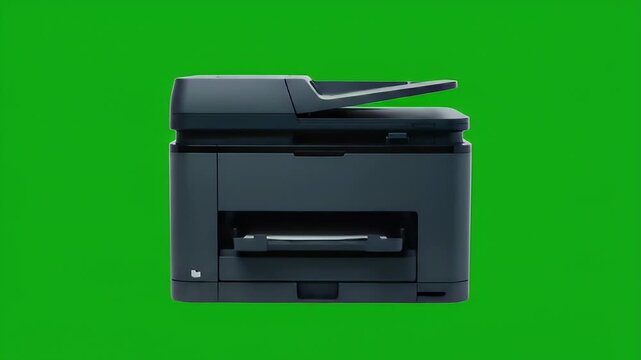 Modern office printer isolated on green screen studio background