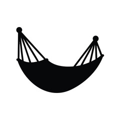 Black silhouette of a hammock suspended between two points on white