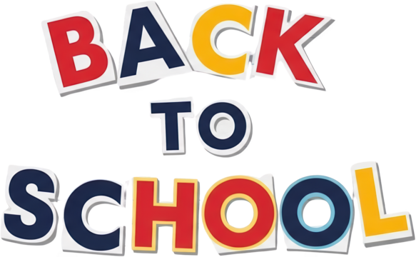 Bold colorful letters spelling out BACK TO SCHOOL with drop shadows isolate collage art Education Learning