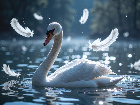 The abstract "Swan Lake" mood tells the ethereal scene of Swan Lake through light, water and feathers.