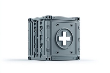 Fototapeta premium Gray Medical Supply Box with Cross Symbol on White Background for Health and Emergency Use