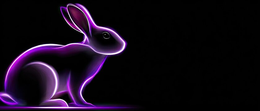 A glowing rabbit silhouette against a dark background, featuring vibrant purple and blue outlines, creating a mystical and artistic representation.