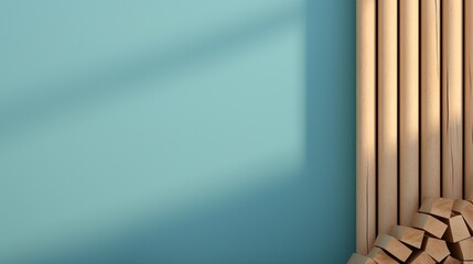 Minimalist Wooden Building Blocks and Light Blue Wall in Modern Interior