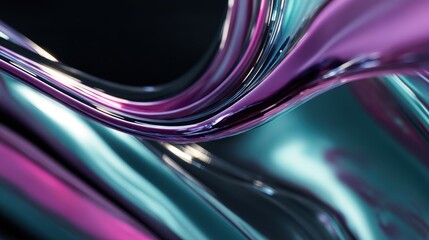 Futuristic abstract design with purple and teal reflective curves, tech product launch, digital art background, corporate innovation

