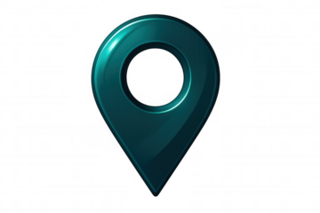 Teal glossy map pointer icon isolated on transparent background, perfect for indicating locations on maps and websites