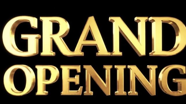 Golden grand opening text on black background for business event announcement use