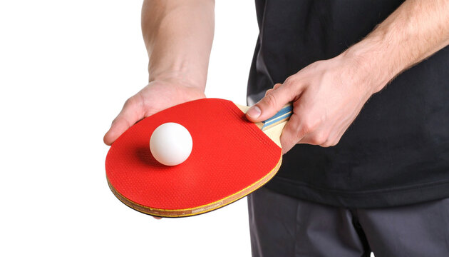 Close up hands man holding the ping pong bat, isolated on transparent background - Powered by Adobe