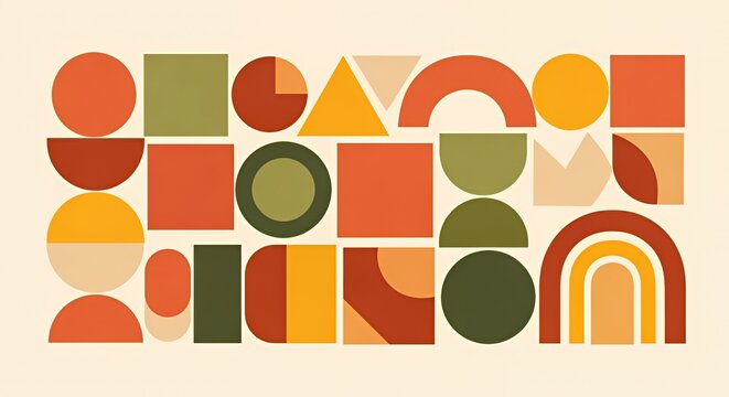 Geometric Autumnal Abstract Art Composition