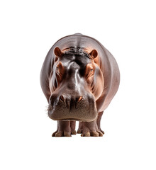 Half-body view of a hippopotamus directly facing the camera
