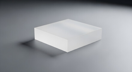 Abstract white cube on gray surface with soft lighting