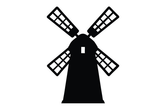 Windmill silhouette vector, Mill icon vector 