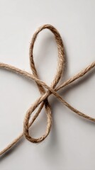 Natural Twine Rope Tied in a Bow Shape on a Neutral Background for Craft or Decorative Use