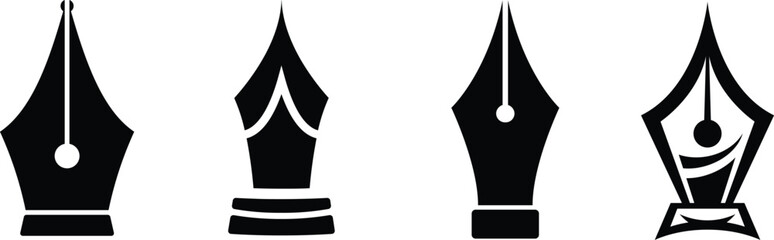 Pen nib icon set.fountain pen tool icon. vector element can be used for nib feather pen designed concept from education collection.Fountain pen nib glyph vector, sign, symbol, logo, illustration.