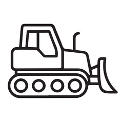 Vector icon minimalist representation of tractor, monochrome black and white palette, heavy black outline, clean industrial farming design, elegant mechanical illustration.