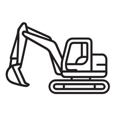 Vector icon minimalist illustration of a excavator, monochrome black and white style, bold black outline, clean agricultural equipment concept, simple elegant rural design.