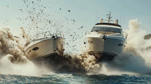 Witness the chaos of a high-speed yacht collision at sea.