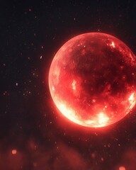 Fototapeta premium Close up of a bright solar eruption with fiery textures and energy waves expanding into space in realistic astrophotography.