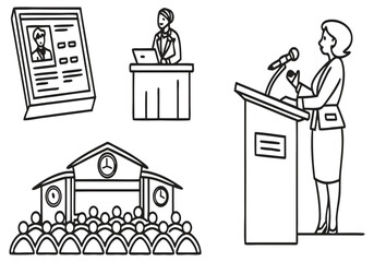 Presentation podium audience and resume laptop