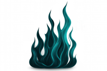 Teal blue flames rising against a transparent background, creating a vibrant and ethereal visual