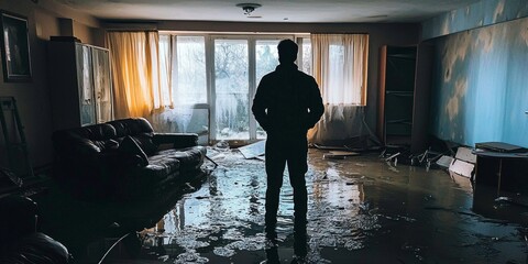 Assessing the impact of a recent flood on the property.