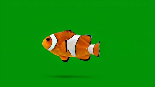 Clownfish swimming against green background