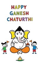 Fototapeta premium Ganapati Festival Celebration with Children Illustration