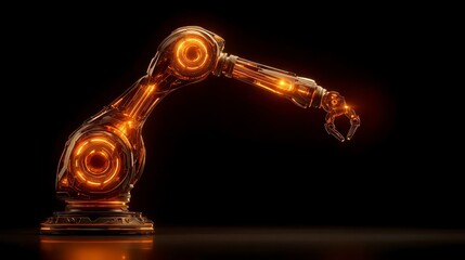 Advanced robotic arm with glowing orange circuitry against a dark background