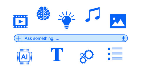 Ask something AI vector for artificial intelligence, user queries, and digital assistants. Useful for illustrating voice commands, search interfaces, and automated help.