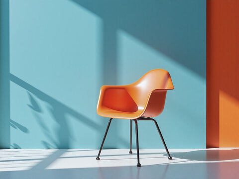Retro 70s style orange vinyl chairs in a nostalgic pop layout celebrate the playful design of a bold era.