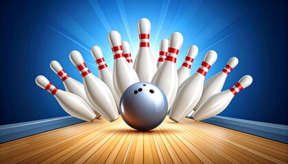 Bowling pins knocked down by ball on lane