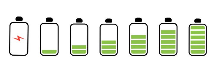 set of battery icons,set of 100% full battery icons