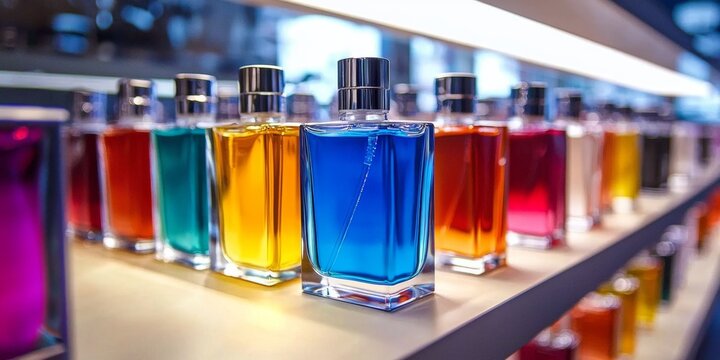 Toilet perfumes lined up on a shelf, offering unique fragrances for every preference.
