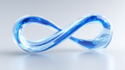Fototapeta premium Abstract blue infinity symbol fluid glass structure with light reflections and soft shadows