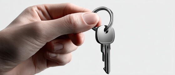 A hand holding a key on a simple background, symbolizing access, security, and new opportunities.