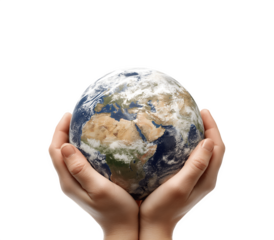 Two hands gently cradling planet Earth, symbolizing care and protection