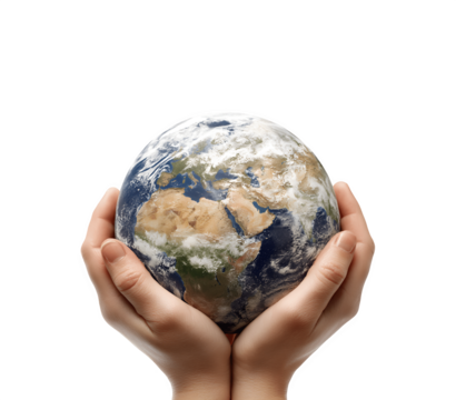 Two hands gently cradling planet Earth, symbolizing care and protection