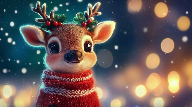 Festively dressed reindeer embodying Christmas cheer.