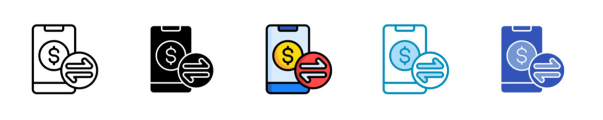Mobile Cash Transfer  Icon Set Multiple Style Collection

