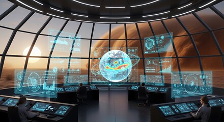 Futuristic Martian Monitoring Station: Scientists Observe a Dust Storm