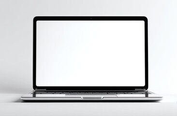 Front view of a modern black and silver laptop with blank screen