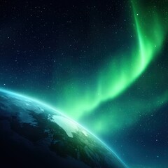 Fototapeta premium Earth from space illuminated by solar storm with vibrant aurora and glowing atmosphere in stunning photorealistic detail.