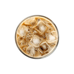 Iced coffee in a glass viewed from above