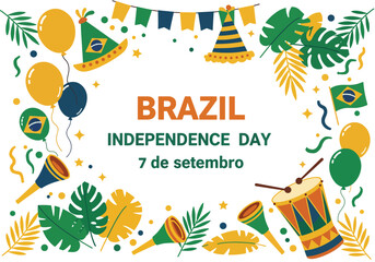 Brazil Independence Day festive celebration frame with party elements.