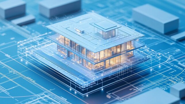 Illustration of modern building information modeling (BIM) technology.