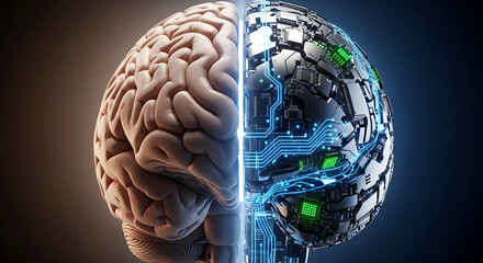 The confluence of human intellect and artificial intelligence conceptual image showcasing a merging of organic cognition with advanced technological computation providing a visual representation of