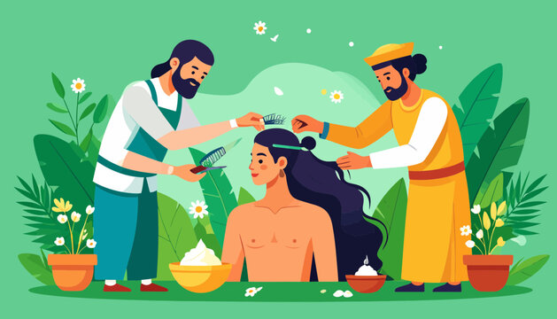 Ancient Indian Ayurvedic massage therapy session.