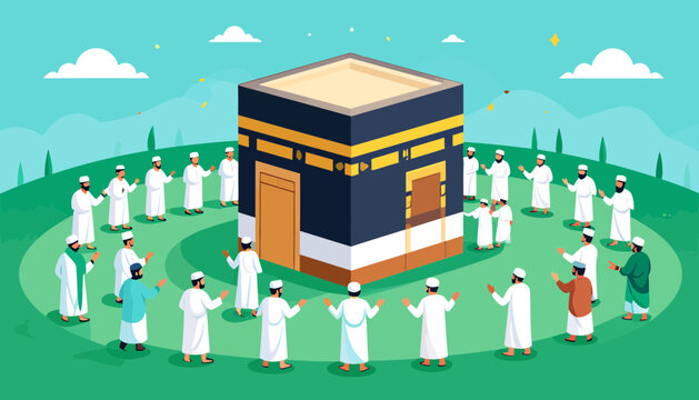 Pilgrims performing rituals around the Kaaba.