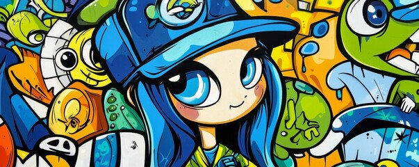 Celebrate the uniqueness of graffiti artwork in a whimsical anime approach.