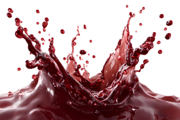  Angled Red Wine Splash with Dramatic Motion and Droplets, Isolated on Transparent Background